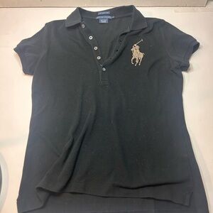 Ralph Lauren Blue Label Black Skinny Polo with rhinestone Big Pony